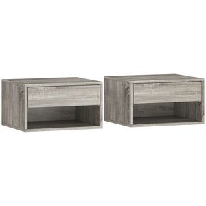 HOMCOM Set de 2 noptiere murale, noptiere, sertar, compartiment deschis, blat, 37 x 32 x 21 cm, gri | Aosom Romania imagine