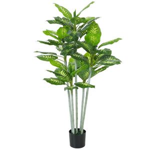 HOMCOM Plantă artificială Calathea înălțime 150 cm ghiveci din ciment 53 frunze - interior | Aosom Romania imagine
