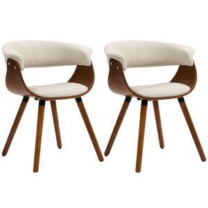 HOMCOM Set de 2 scaune pentru sufragerie, scaune de bucătărie tapițate cu spătar curbat și picioare din lemn masiv, bej | Aosom Romania imagine