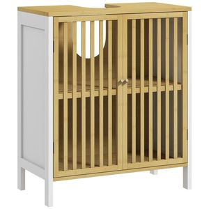 HOMCOM Dulap sub lavoar 2 uși cu raft reglabil dulap de depozitare pentru lavoar 60 x 30 x 70 cm MDF și bambus | Aosom Romania imagine