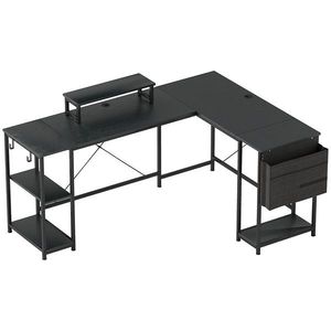 HOMCOM Birou de colț modular reversibil 168-240 cm stil industrial - raft reglabil, pungă de depozitare, suport pentru ecran | Aosom Romania imagine