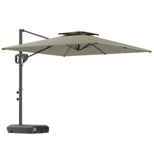 Outsunny Umbrelă cu braț pătrată 2, 5 x 2, 5 m, umbrelă de grădină exterioară cu manivelă, 2 baze incluse, 8 spițe, gri deschis | Aosom Romania imagine