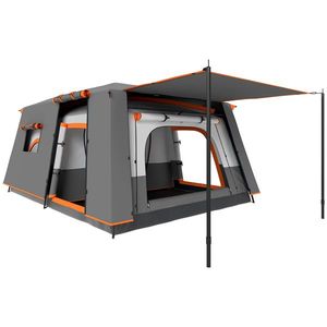 Outsunny Cort de Camping pentru 4-6 Persoane cu 2 Camere, Verandă și Geantă de Transport, 430x305x195 cm, Gri | Aosom Romania imagine