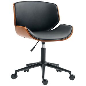 HOMCOM Scaun Homeoffice din piele ecologică reglabil pe înălțime scaun rotativ până la 135 kg 52 x 54 x 74-84 cm Negru+Maro nucă | Aosom Romania imagine