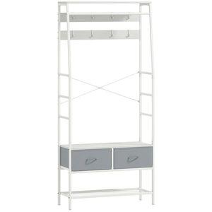 HOMCOM Cuier pentru pantofi cu spațiu pentru pantofi, cârlige, sertare, bară și raft pentru intrare, hol, living 80x30x180, 5 cm Alb | Aosom Romania imagine