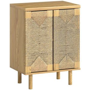 HOMCOM Bufet boem cu 2 uși cu sfoară împletită manual, raft reglabil, deschidere prin apăsare, stejar, 60x40x78 cm | Aosom Romania imagine