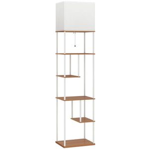 HOMCOM Lampă de podea cu rafturi Temperaturi de culoare reglabile 3000K-6500K Telecomandă Bec E27 Lemn natural | Aosom Romania imagine