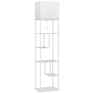 HOMCOM Lampă de podea cu rafturi Temperatură culori reglabilă 3000K-6500K Telecomandă Bec E27 Alb | Aosom Romania imagine