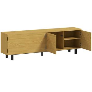 HOMCOM Comodă TV 180 cm, pentru televizoare de 208, 3 cm, cu 4 uși cu deschidere prin apăsare 180x35x55, 5cm lemn natural | Aosom Romania imagine