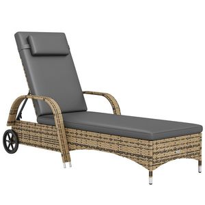 Outsunny Șezlong de soare cu saltea spătar reglabil multipoziții cotiere roți 200 x 73 x 30-103 cm galben | Aosom Romania imagine