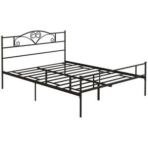 HOMCOM Cadru de pat dublu din metal pentru saltea 150x200 cm cu tăblie și picioare de 31 cm Cadru pat matrimonial cu spațiu de depozitare dedesubt 158x211x106 cm Negru | Aosom Romania imagine