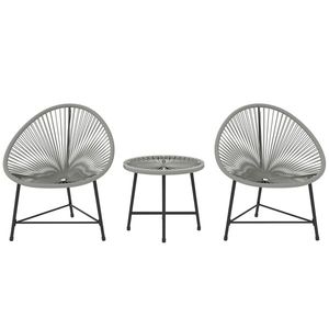 Outsunny Set mobilier de grădină 3 piese, 2 scaune din ratan plastic, 1 masă cu blat din sticlă, cadru din oțel, mobilier de exterior, Gri | Aosom Romania imagine