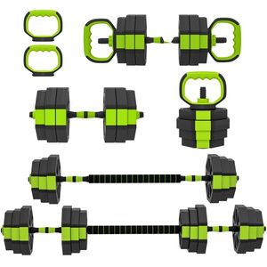 Soozier Set de Ganterele Reglabile 4-în-1, Utilizabil ca Kettlebell, Bară, Ganteră, Suport pentru Flotări, Set Greutăți de 25 kg pentru Bărbați și Femei, Verde | Aosom Romania imagine
