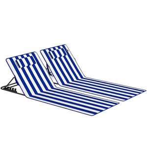 Outsunny Set 2 Saltele de Plajă cu Spătar Reglabil pe 4 Nivele, din Oțel și Poliester, 154x57x52 cm, Albastru și Alb | Aosom Romania imagine