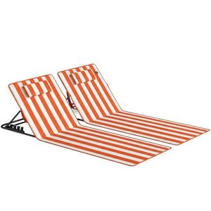 Outsunny Set 2 Șezlonguri Pliabile Portabile pentru Plajă, Spătar Reglabil, Portocaliu. | Aosom Romania imagine