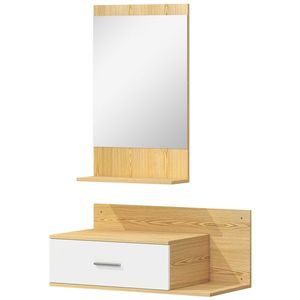 HOMCOM Set de Intrare cu Oglindă cu Raft și Dulap Suspendat cu Sertar și 2 Rafturi Deschise, din Lemn și Sticlă | Aosom Romania imagine