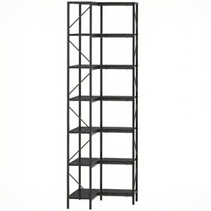 HOMCOM Bibliotecă Colțar cu 7 Rafturi, Stil Industrial, Efect Lemn Negru | Aosom Romania imagine