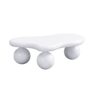 Masă de cafea în stil de nor, cu iluminare LED și design cu picioare rotunde, 95x62, 5x32 cm, Alb imagine