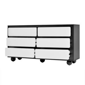 Comodă cu 6 sertare, colțuri rotunjite la sertare, 140x38x74, 5 cm, Negru imagine