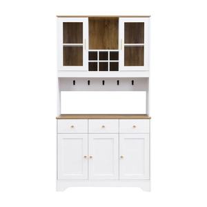Bufet dulap înalt, Spațiu generos de depozitare cu 5 uși și 3 sertare, 94, 5x30x175, 5 cm, Alb imagine
