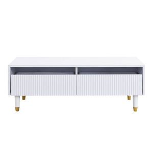 Masă de cafea cu LED, 2 sertare și iluminare LED, 110x50x40 cm, Alb imagine