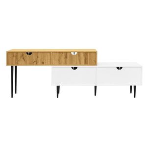 Comodă TV cu lungime reglabilă, design modular 2-piese, 130-220L x 30P x 63, 4Î cm, Culoare naturală imagine