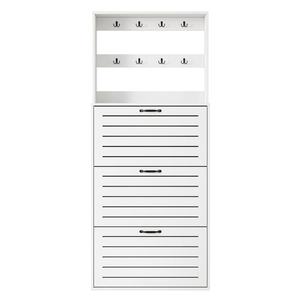 Dulap pentru pantofi cu 3 uși, raft pentru pantofi cu cârlige, 70x25x165 cm, Alb imagine