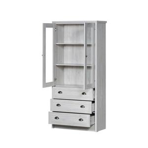 Highboard dulap, aspect lemn cu uși din sticlă și mânere din cupru, 3 sertare, 80x34x171 cm, Alb imagine