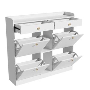 Dulap pentru pantofi cu 4 uși rabatabile, 2 sertare și 3 compartimente deschise, 110x26x100 cm, Alb imagine