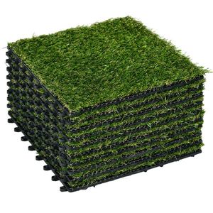 Outsunny Gazon Sintetic 10 Piese Covoraș Gazon Artificial 30x30 cm cu Înălțimea Firului de Iarbă 20 mm și Anti-UV Verde Închis | Aosom Romania imagine