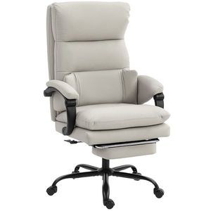 HOMCOM Scaun birou reglabil pe înălțime cu suport lombar, cotieră, suport picioare, din piele ecologică, Gri deschis | Aosom Romania imagine