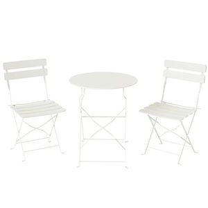 Outsunny Set bistro de grădină 3 piese pliabil Masă bistro cu 2 scaune Șezut cu lamele Picioare duble în X Alb-crem | Aosom Romania imagine