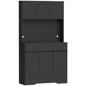 HOMCOM Dulap de bucătărie tip bufet cu blat, 6 uși, dulap înalt cu spațiu de depozitare și polițe, Negru | Aosom Romania imagine