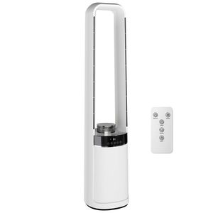 HOMCOM Ventilator de Podea Fără Pale pentru Dormitor, Silențios 36dB, cu Oscilație la 45°, Lumini LED, 3 Viteze, Temporizator 12H, Telecomandă, 94 cm, Alb | Aosom Romania imagine