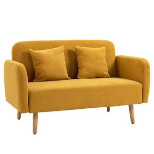 HOMCOM Canapea 2 locuri cu 2 perne decorative, loveseat mic din catifea, canapea tapițată modernă pentru living, dormitor, spațiu mic, Galben 130 x 70 x 80 cm | Aosom Romania imagine