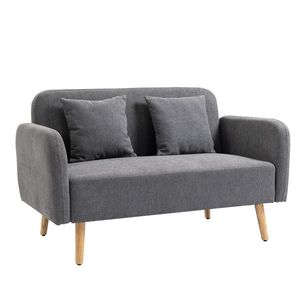 HOMCOM Canapea 2 locuri cu 2 perne decorative, loveseat mic cu aspect de catifea, canapea tapițată modernă pentru living, dormitor, spații mici, gri 130 x 70 x 80 cm | Aosom Romania imagine