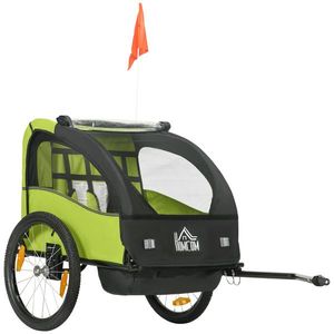 HOMCOM Remorcă pentru bicicletă pentru copii +18 luni cu centură de siguranță sistem de amortizare 140x88x90 cm Verde | Aosom Romania imagine