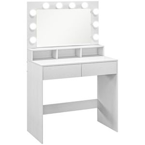 HOMCOM Masă de toaletă cu oglindă iluminată, sertare, 3 opțiuni de lumină, 10 becuri, masă de machiaj modernă în alb | Aosom Romania imagine