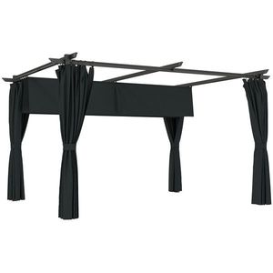 Outsunny Pergolă retractabilă 4x3 m din aluminiu și metal cu perdea și acoperiș glisant, poliester 180 g/m², gri închis | Aosom Romania imagine