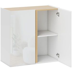 HOMCOM Bufet cu finisaj lucios, mobilier de depozitare cu 2 uși cu închidere amortizată și raft reglabil, 80x40x80cm, alb | Aosom Romania imagine