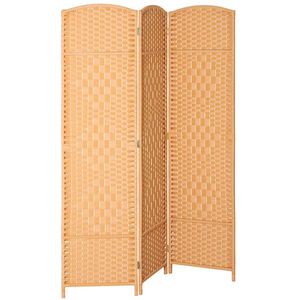 HOMCOM Paravan interior din lemn 3 panouri despărțitor pliabil pentru living dormitor 135 x 180 cm maro deschis | Aosom Romania imagine