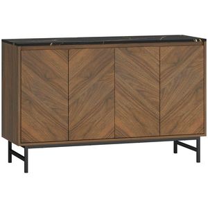 HOMCOM Mobilier TV, mobilier pentru televizor cu 4 uși, blat cu efect marmorat, rafturi reglabile, 120x39x76cm, nuc | Aosom Romania imagine