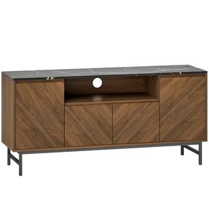 HOMCOM Comodă TV pentru televizoare până la 165, 1 cm comodă TV din lemn cu compartiment deschis și orificiu pentru cabluri, efect marmură, 140x39x66cm, nuc | Aosom Romania imagine