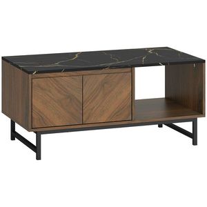 HOMCOM Masă de cafea, masă de living, blat efect marmură, 2 uși și 2 nișe deschise, 100 x 50, 8 x 45, 7 cm, nuc | Aosom Romania imagine