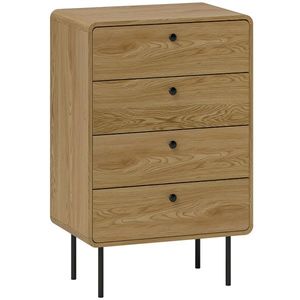 HOMCOM Comodă 4 sertare, mobilier de depozitare îngust cu picioare din oțel, colțuri rotunjite, 60 x 39 x 91, 5 cm, stejar | Aosom Romania imagine