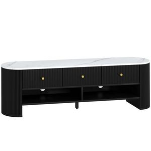 HOMCOM Corp TV 140 cm, pentru televizoare de 165 cm, efect marmură, 3 sertare cu fronturi canelate, 2 rafturi, negru | Aosom Romania imagine