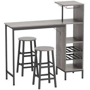HOMCOM Set masă înaltă cu taburete, masă în picioare cu 2 scaune de bar, etajere, suport pentru sticle, lemn natural | Aosom Romania imagine