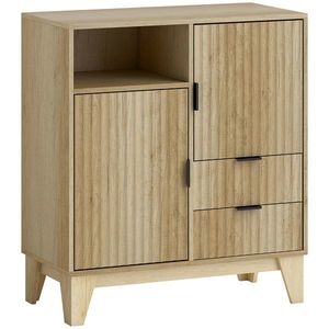 HOMCOM Bufet living, mobilier de depozitare, 2 uși, 2 sertare, raft reglabil, compartiment deschis, 80x40x90cm, lemn natural | Aosom Romania imagine