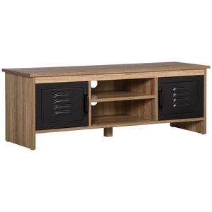 HOMCOM Comodă TV 110 cm, Design Industrial, cu 2 dulapuri, 2 nișe, 2 orificii pentru cabluri, Aspect lemn cu vene, Uși metal negre | Aosom Romania imagine