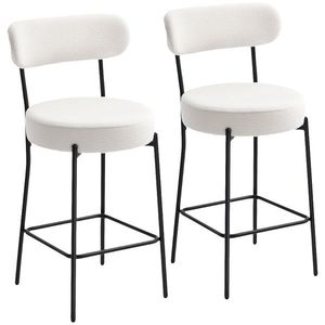 HOMCOM Set de 2 taburete de bar din țesătură bouclette, scaune de bar cu spătar curbat, suport picioare, 49x52x95cm, crem | Aosom Romania imagine